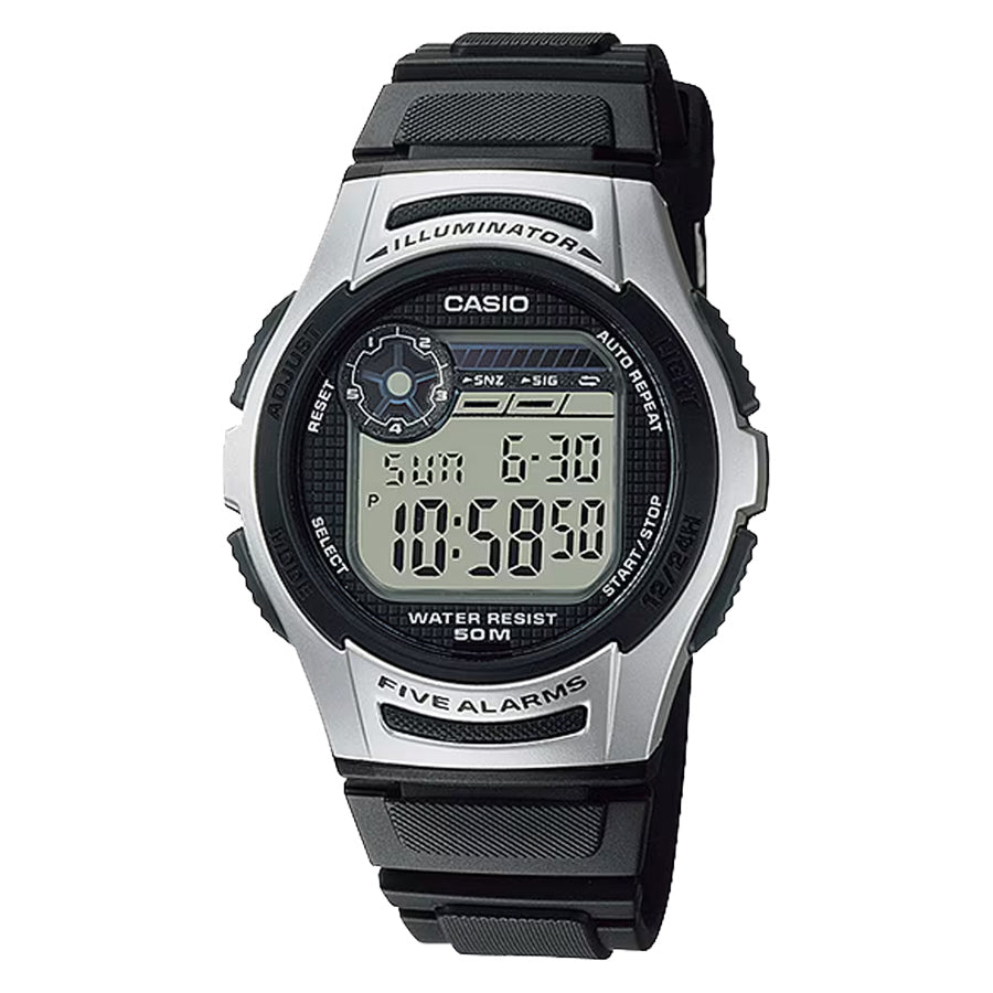 Classic Casio Silver/Black 50M Digital Watch W213-1AV
